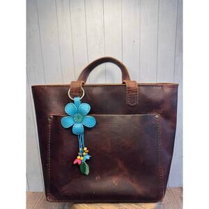 Blue Daisy Purse Charm Genuine Leather Flower Blue Bag Charm NEW FAST SHIP